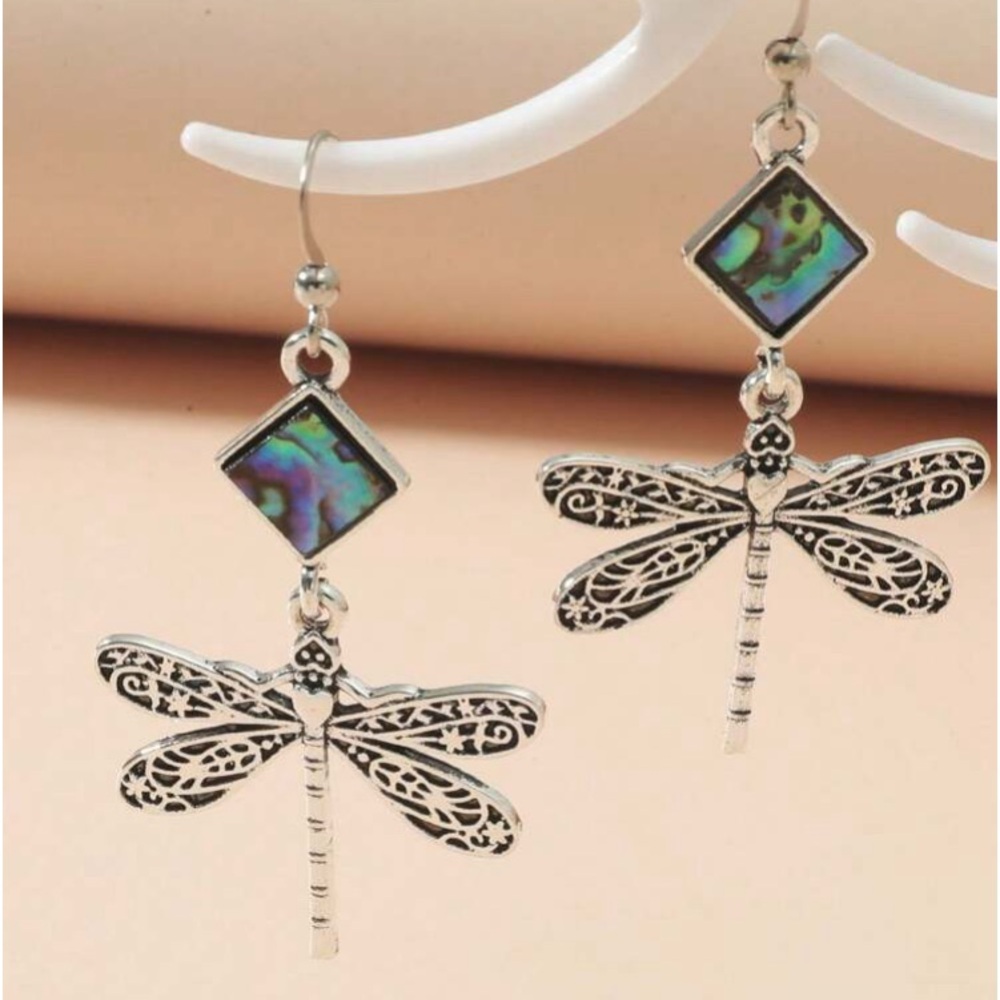 🆕 Abalone Shell Silver Dragonfly Earrings!!!  Brand NEW!!!